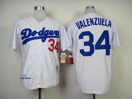 Mitchell And Ness 1955 Dodgers #34 Fernando Valenzuela White Throwback Stitched MLB Jersey